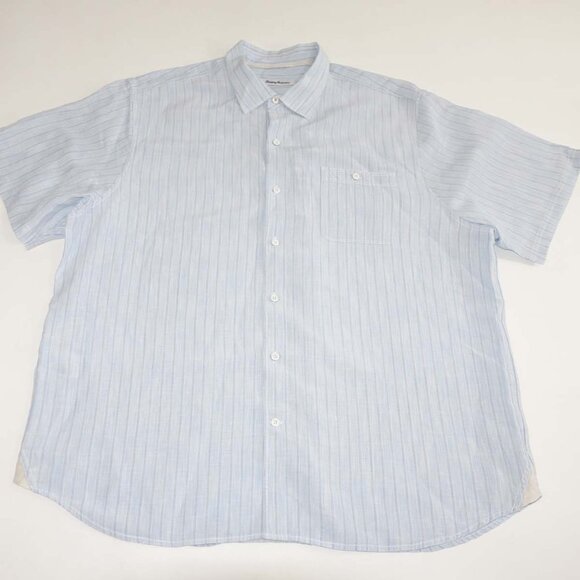 Tommy Bahama Men's Button Front Shirt Size XXL Short Sleeves Linen Blend Blue - Picture 1 of 7